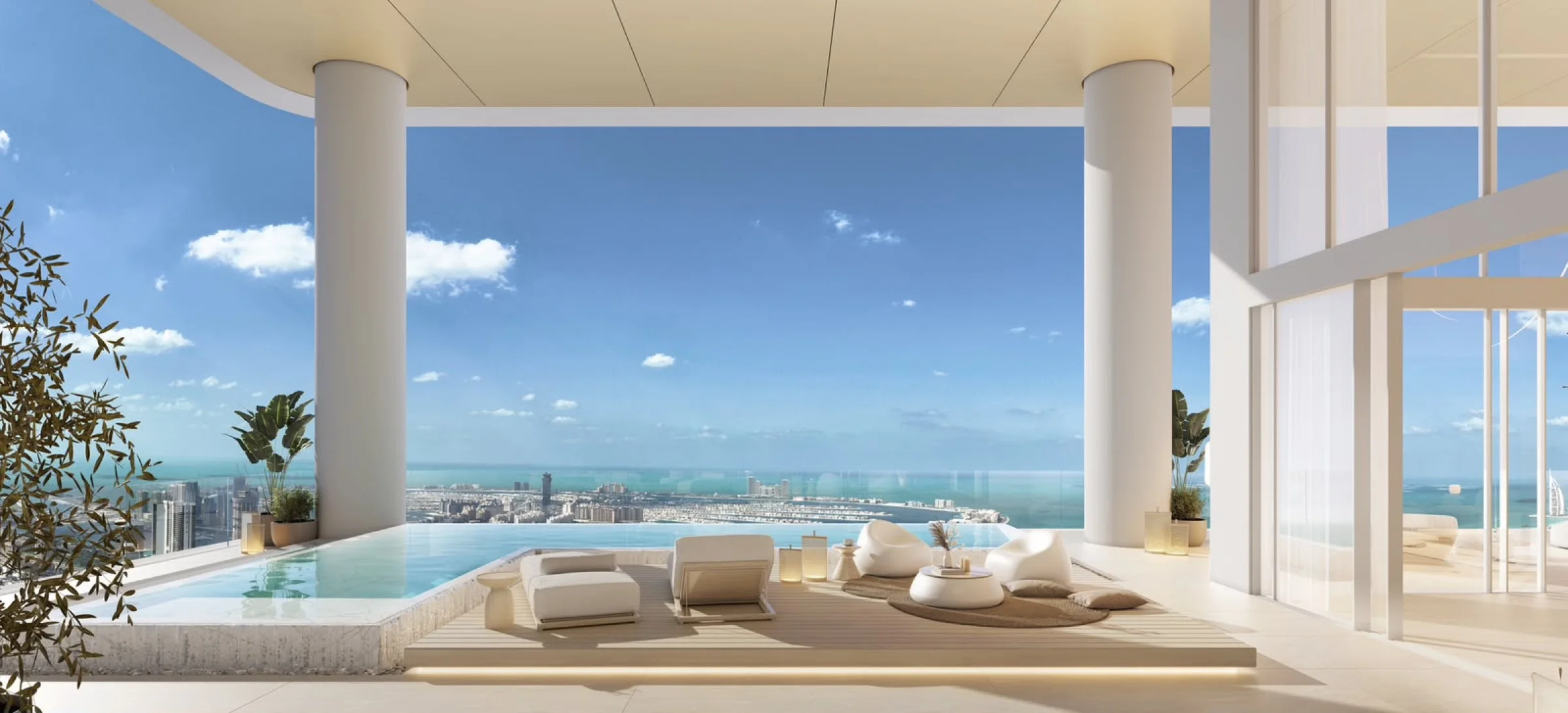 Penthouse panoramique à Dubaï · piscine à débordement face à Dubai Marina et Burj Al Arab